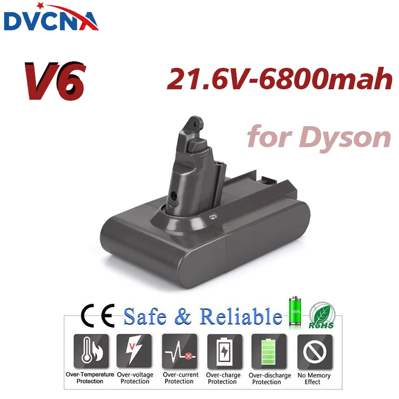 6800mAh 21.6V 6.8Ah Li-ion Battery for Dyson V6 DC58 DC59 DC61 DC62 DC74 SV09 SV07 SV03 965874-02 Vacuum Cleaner Battery
6800mAh 21.6V 6.8Ah Li-ion Battery for Dyson V6 DC58 DC59 DC61 DC62 DC74 SV09 SV07 SV03 965874-02 Vacuum Cleaner Battery
