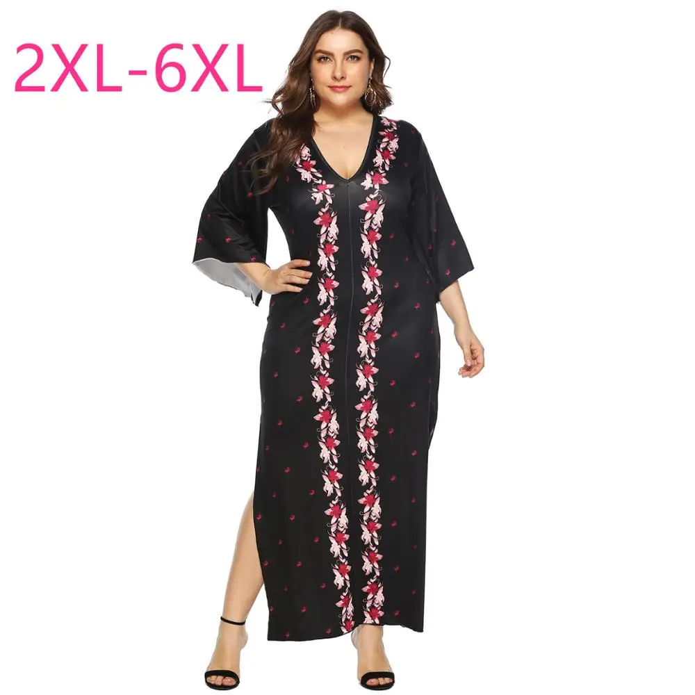 New summer autumn plus size dresses for women large slim casual half sleeve floral print black V-neck long dress 4XL 5XL 6XL 7XL
New summer autumn plus size dresses for women large slim casual half sleeve floral print black V-neck long dress 4XL 5XL 6XL 7XL