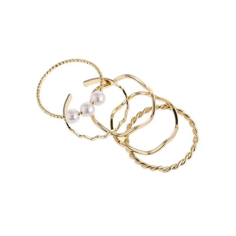 Fashion Minimalist Style Personality 5PCS/Set Gold Color Geometric Wave Opening Rings Adjustable Circle Pearl Rings For Women 
Fashion Minimalist Style Personality 5PCS/Set Gold Color Geometric Wave Opening Rings Adjustable Circle Pearl Rings For Women