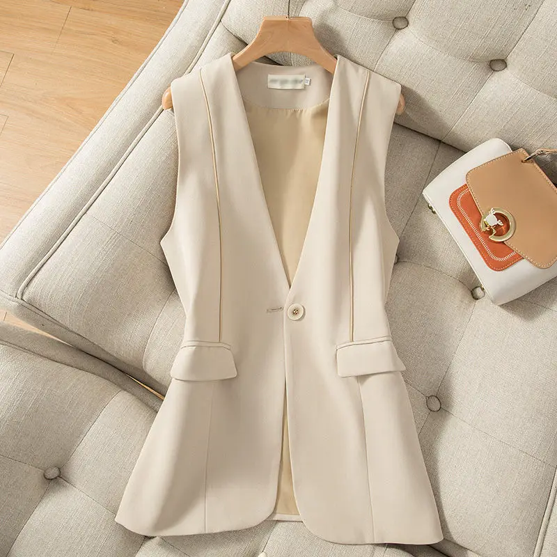 Beige Suit Vest Jacket Female 2022 Summer New Fashion Korean One Button Black Sleeveless Blazers Suit Women Waistcoat aq1123 
Beige Suit Vest Jacket Female 2022 Summer New Fashion Korean One Button Black Sleeveless Blazers Suit Women Waistcoat aq1123