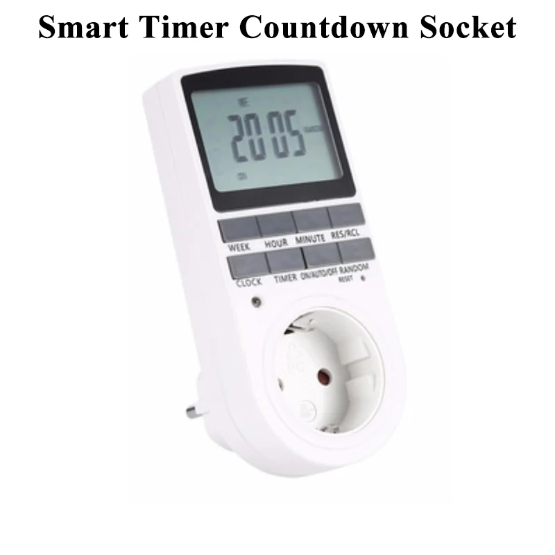 Электронный цифровой таймер с вилкой европейского стандарта, 230 В, 50 Гц, 7 дней, 12/24 часов 
Электронный цифровой таймер с вилкой европейского стандарта, 230 В, 50 Гц, 7 дней, 12/24 часов