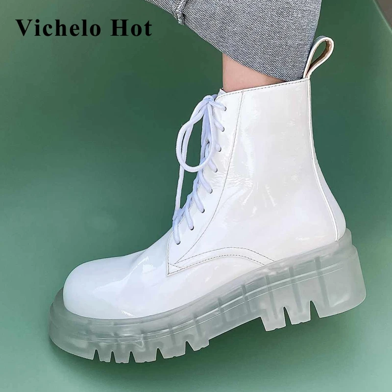 Vichelo Hot real leather hot saling new cross-tied platform round toe thick high heel lace up handsome keep warm ankle boots L90
Vichelo Hot real leather hot saling new cross-tied platform round toe thick high heel lace up handsome keep warm ankle boots L90