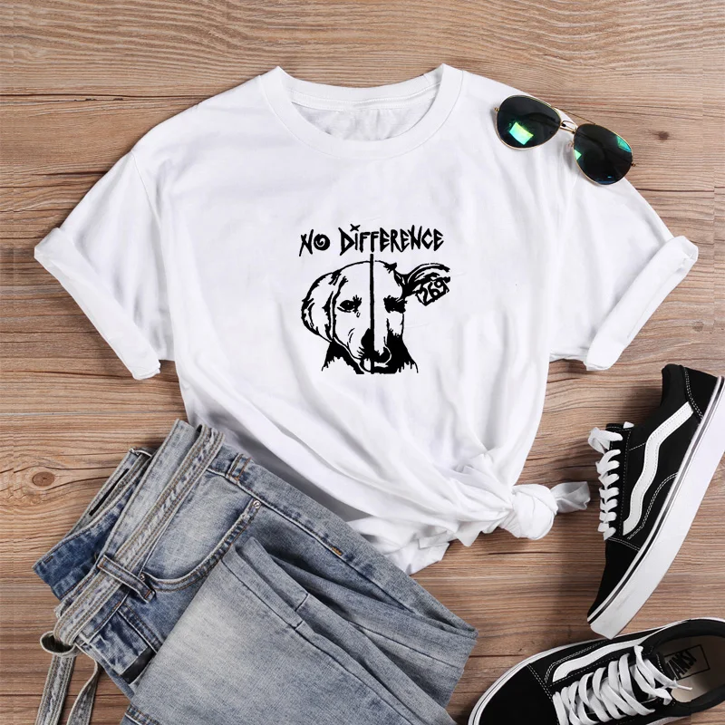 

No Difference Funny T Shirt Women 2020 Harajuku Tshirt Women Shrot Sleeve Cotton Loose Camiseta Mujer White TShirt Femme T-shirt