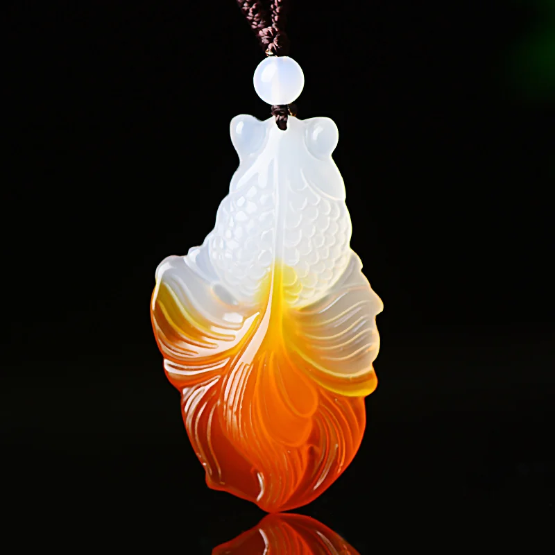 

Natural agate colorful fish jade pendant Good fortune jade pendants necklace women jade gift for friends