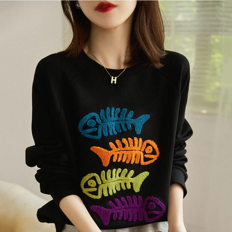 Cute Fish Bone Embroidery Women's Sweatshirts 2022 Loose Streetwear Long Sleeve Hoodies Female Oversized Sweatshirt Pullover Top
Cute Fish Bone Embroidery Women's Sweatshirts 2022 Loose Streetwear Long Sleeve Hoodies Female Oversized Sweatshirt Pullover Top