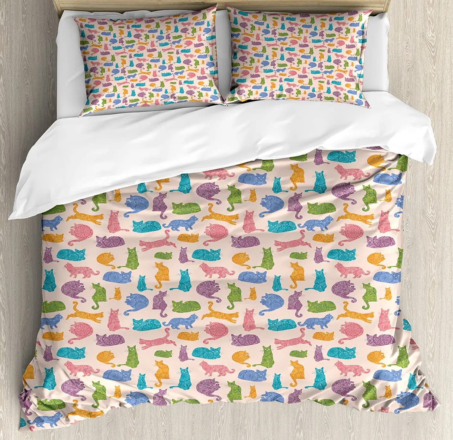Cat Duvet Cover Set Colorful Animal Silhouettes with Mandala Inspired Ornamental Details Ethnic Design Bedding Set for Home
Cat Duvet Cover Set Colorful Animal Silhouettes with Mandala Inspired Ornamental Details Ethnic Design Bedding Set for Home