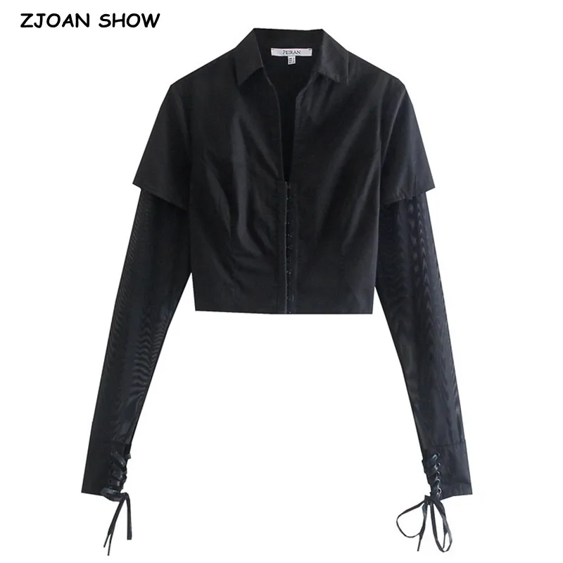 Vintage 90s Y2K Lapel Spliced Mesh Long sleeve Black Shirt Cool Girl High Waist Slit Collar Hook Buttons Slim Fit Blouse Tops
Vintage 90s Y2K Lapel Spliced Mesh Long sleeve Black Shirt Cool Girl High Waist Slit Collar Hook Buttons Slim Fit Blouse Tops