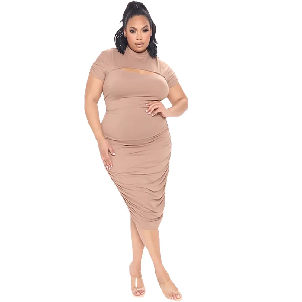 Pure Color Casual Loose Long Skirt Sexy Pleated Irregular Breast Leakage Dress 
Pure Color Casual Loose Long Skirt Sexy Pleated Irregular Breast Leakage Dress