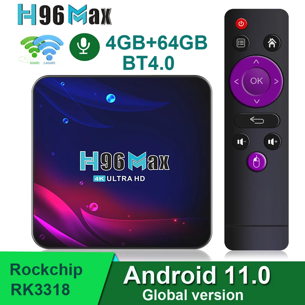 H.265 HDR Rockchip RK3318 2 ГБ 4 ГБ ОЗУ 16 ГБ 32 ГБ 64 Гб 4K 2,4G Φ Wifi BT4.0 Youtube Google Play Android 11 ТВ-приставка H96 MAX V11
H.265 HDR Rockchip RK3318 2 ГБ 4 ГБ ОЗУ 16 ГБ 32 ГБ 64 Гб 4K 2,4G Φ Wifi BT4.0 Youtube Google Play Android 11 ТВ-приставка H96 MAX V11