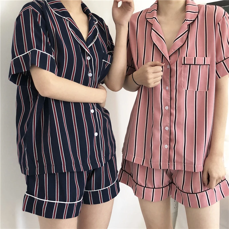 2 Two Piece Set Sleepwear Women Striped Summer Lingerie Sexy Night Suit Loose Nightwear Shirt+Short Cotton Pajamas Turn-down
2 Two Piece Set Sleepwear Women Striped Summer Lingerie Sexy Night Suit Loose Nightwear Shirt+Short Cotton Pajamas Turn-down