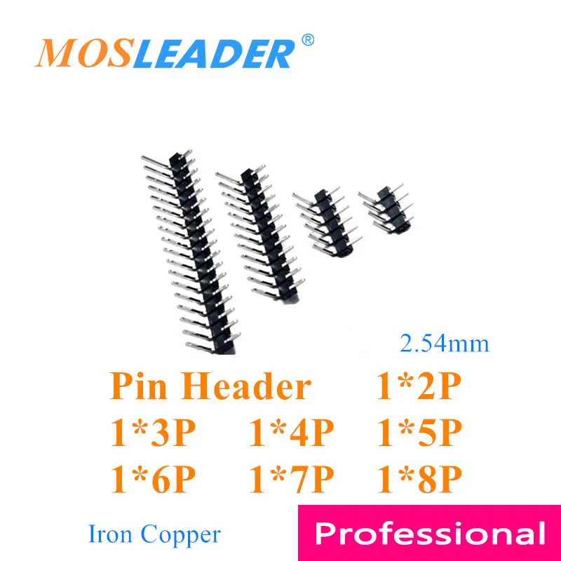 

Mosleader 500pcs 1*2P 1*3P 1*4P 1*5P 1*6P 1*7P 1*8P Male 2.54mm Pin Header Angle Single Row Iron Copper Positive 90 degree