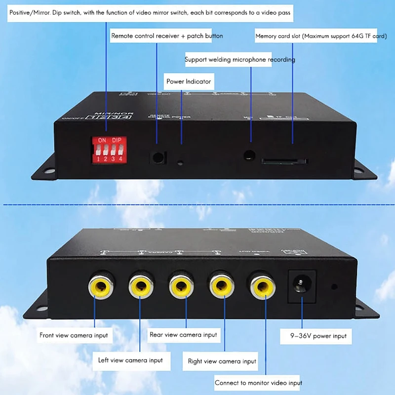 Car DVR Recorder 9-36V / Parking Assistance Video Switch Combiner Box 360 Degree Left/Right/Rear/Front Camera
Car DVR Recorder 9-36V / Parking Assistance Video Switch Combiner Box 360 Degree Left/Right/Rear/Front Camera