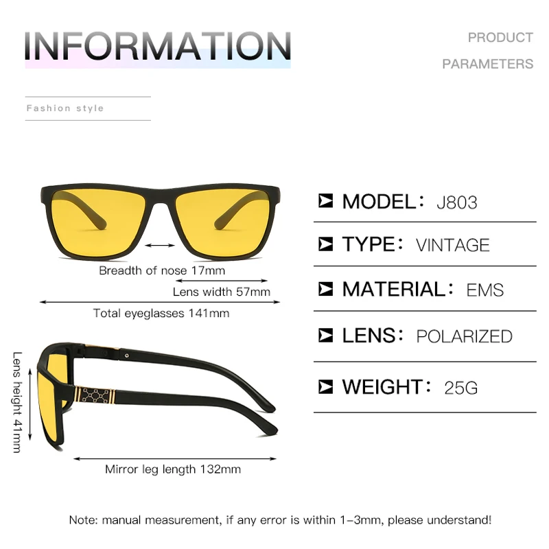 LongKeeper Night Vision Goggles Men's Driving Glass Polarized Sunglasses TR90 Square Anti-Glare Yellow Lens Male Sport Gafas
LongKeeper Night Vision Goggles Men's Driving Glass Polarized Sunglasses TR90 Square Anti-Glare Yellow Lens Male Sport Gafas