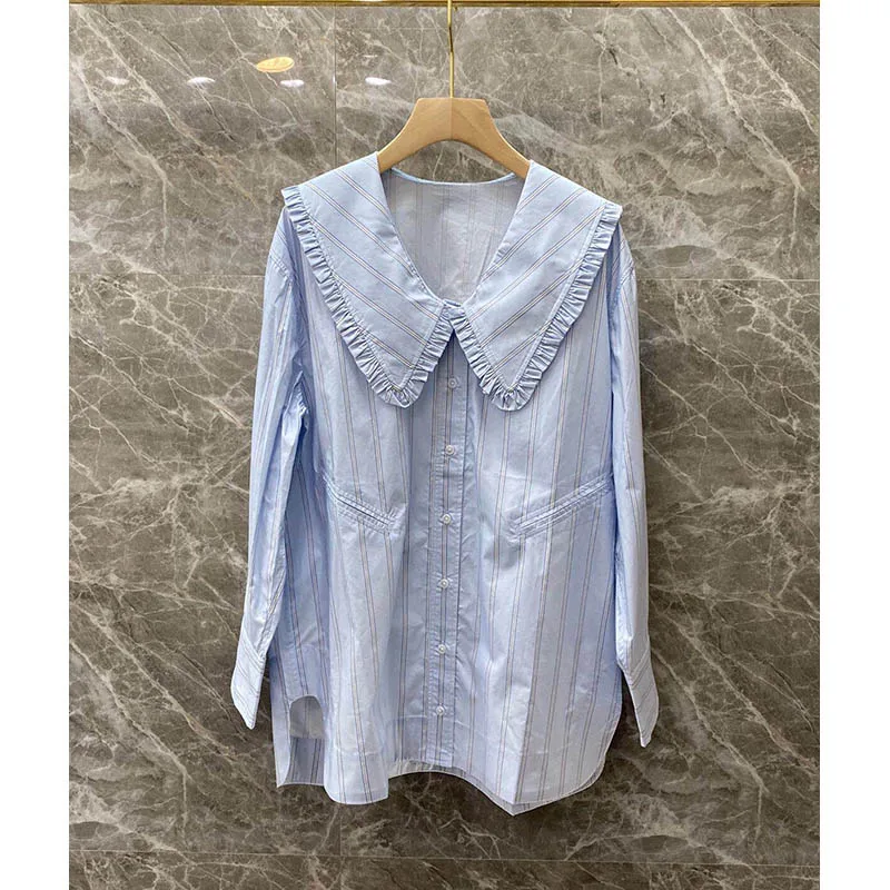 Women Vintage Stripes Blouse Ladies Large Peter Pan Collar Long Sleeve Shirt Female Single-Breasted Blouses and Tops 2021 Early
Women Vintage Stripes Blouse Ladies Large Peter Pan Collar Long Sleeve Shirt Female Single-Breasted Blouses and Tops 2021 Early