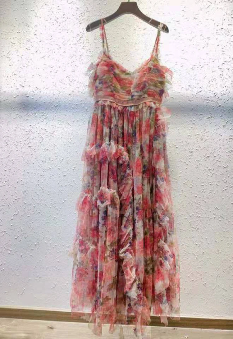 Sexy Summer Dress Spaghetti Strap Women Mesh Dress Runway Fashion Luxury Ruffles Floral Print Appliques Long Beach Party Dress
Sexy Summer Dress Spaghetti Strap Women Mesh Dress Runway Fashion Luxury Ruffles Floral Print Appliques Long Beach Party Dress