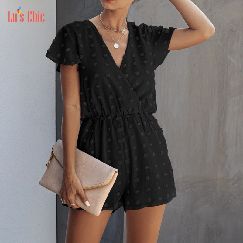 Lu's Chic Summer Women Short Sleeve Playsuits Romper Polka Dot V Neck Jumpsuit Beach Wrap Jumpers Loose Pocket Elastic Waist
Lu's Chic Summer Women Short Sleeve Playsuits Romper Polka Dot V Neck Jumpsuit Beach Wrap Jumpers Loose Pocket Elastic Waist