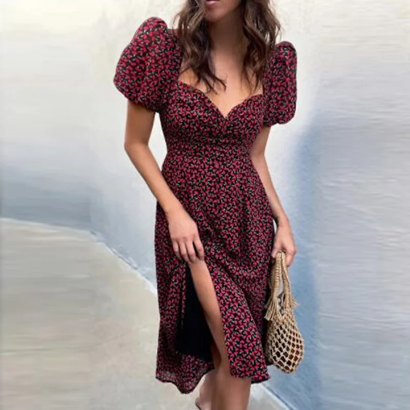 Elegant Women Floral Print Slim Fit Dress Sexy Deep V-Neck Puff Sleeve Party Holiday Dress 2021 Summer New Casual Split Dress
Elegant Women Floral Print Slim Fit Dress Sexy Deep V-Neck Puff Sleeve Party Holiday Dress 2021 Summer New Casual Split Dress
