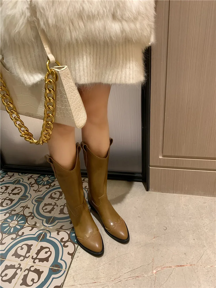 Knight Boots 2020 Women Shoes Autumn / Winter New Sleeve Mid-heel Pointed Toe Slip-on Thick Heel Retro Western Cowboy Boots
Knight Boots 2020 Women Shoes Autumn / Winter New Sleeve Mid-heel Pointed Toe Slip-on Thick Heel Retro Western Cowboy Boots