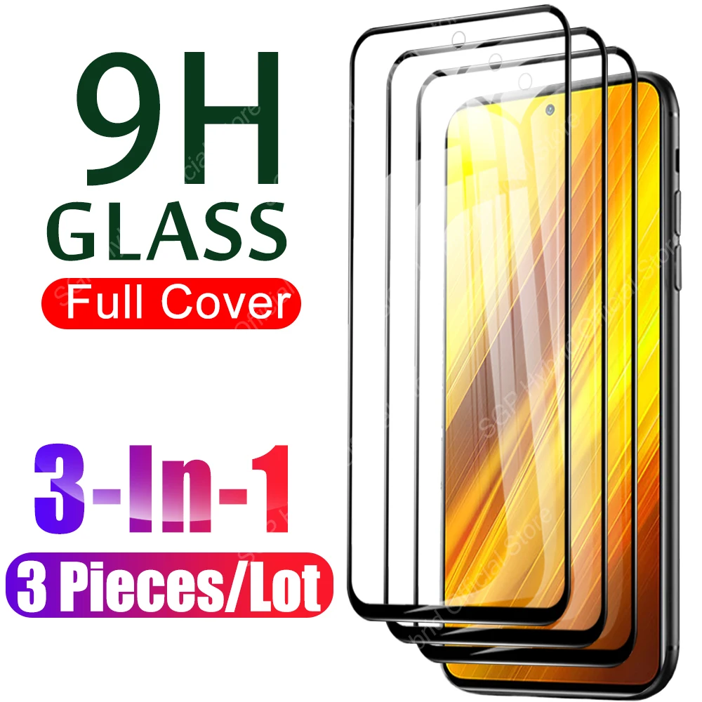 

3 шт. полное покрытие закаленное стекло для Xiaomi Poco X3 NFC X 3 GT F3 M3 Pro Защитная пленка для Pocophone F 1 X3 Pro
