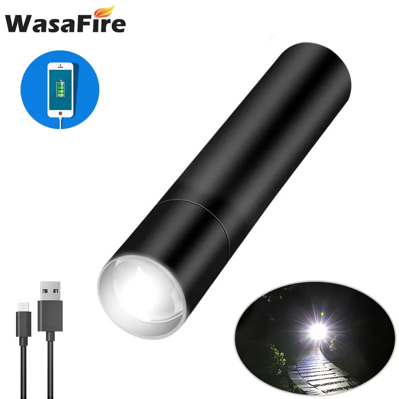 

WasaFire 350 Lumens XM-L T6 Power bank LED Flashlight torch 5 modes switch zoom lens built in rechargeable battery for camping