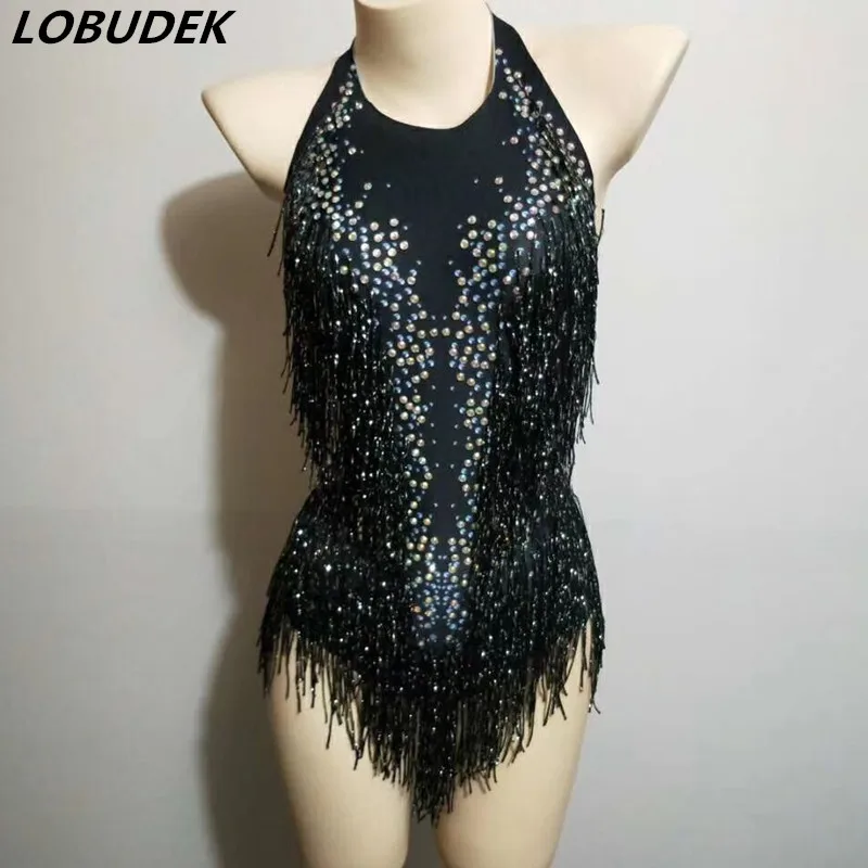 Women Latin Dance Costume Sparkly Rhinestones Tassels Bodysuit Sexy Backless Sleeveless Fringes Stage Wear Bar Nightclub Tights
Women Latin Dance Costume Sparkly Rhinestones Tassels Bodysuit Sexy Backless Sleeveless Fringes Stage Wear Bar Nightclub Tights