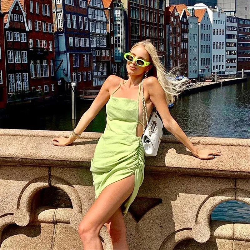 Casual Ruched Backless Dress For Women Spaghetti Strap Sexy Solid Streetwear Female Bandage Dresses Beach Vestidos
Casual Ruched Backless Dress For Women Spaghetti Strap Sexy Solid Streetwear Female Bandage Dresses Beach Vestidos