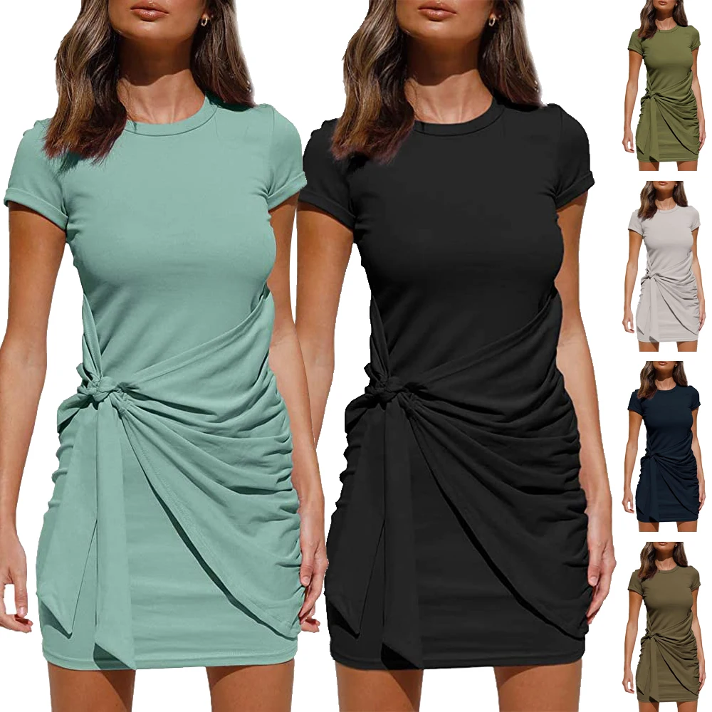 Women Short Sleeve Tunic Dress Graceful Ladies Round Neck Tie Waist Ruched Bodycon T Shirt Dress Party Club Cocktail Vacation
Women Short Sleeve Tunic Dress Graceful Ladies Round Neck Tie Waist Ruched Bodycon T Shirt Dress Party Club Cocktail Vacation