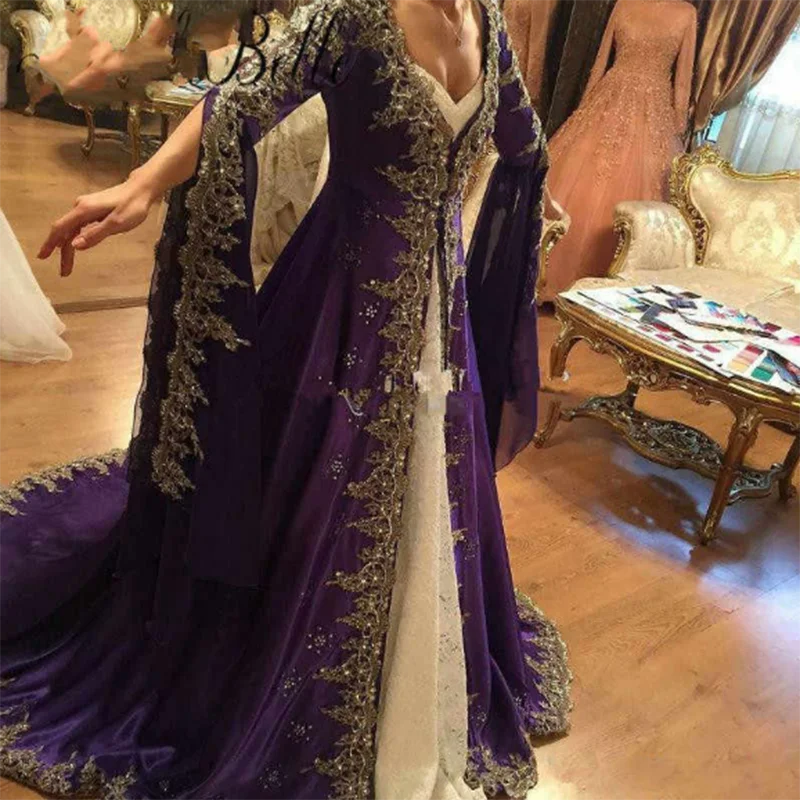 Moroccan Dubai Arabic Evening Dresses Elegant Purple Long Sleeve Prom Dress With Embroidered Lace Prom Formal Gown Custom Made
Moroccan Dubai Arabic Evening Dresses Elegant Purple Long Sleeve Prom Dress With Embroidered Lace Prom Formal Gown Custom Made