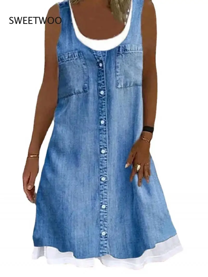 Fake Two-Piece Printed A-Line Dress 2021 Summer Casual Square Neck Party Dress Fashion Women's Sleeveless Vest Loose Dress Vesti
Fake Two-Piece Printed A-Line Dress 2021 Summer Casual Square Neck Party Dress Fashion Women's Sleeveless Vest Loose Dress Vesti