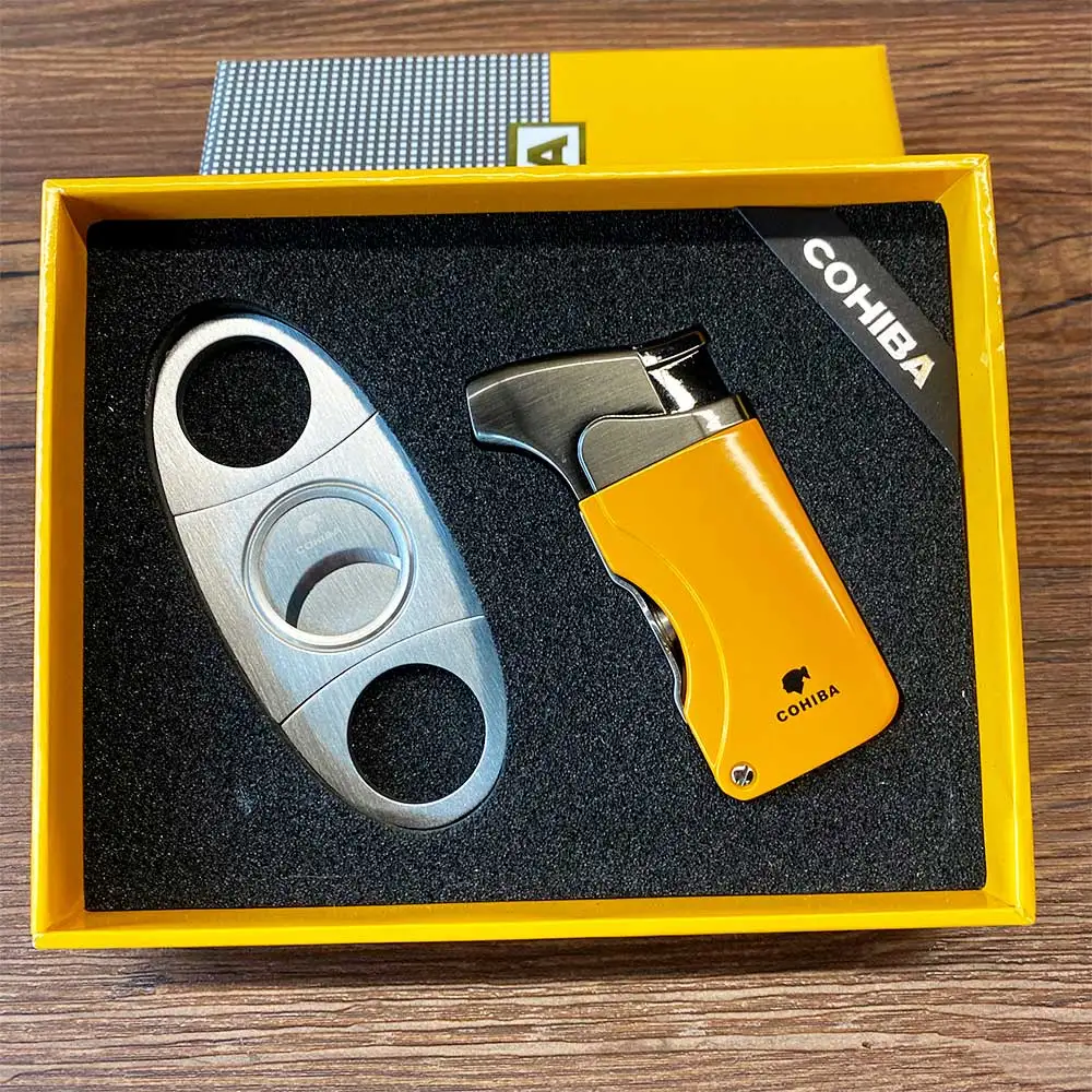 COHIBA ветрозащитный 1 фонарь Jet Flame для сигарет зажигалка сигар резак набор с 2