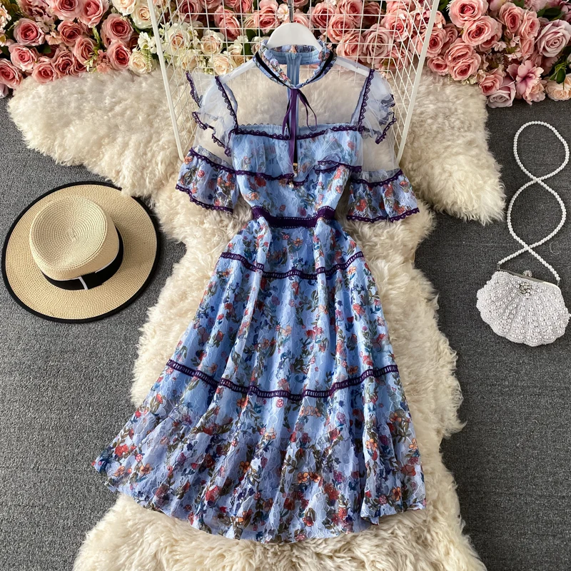 Elegant Flare Sleeve Floral Printed Lace Dress Bow A-line Female Sweet Princess Vintage Ruffles Summer Dress For Women 2021
Elegant Flare Sleeve Floral Printed Lace Dress Bow A-line Female Sweet Princess Vintage Ruffles Summer Dress For Women 2021