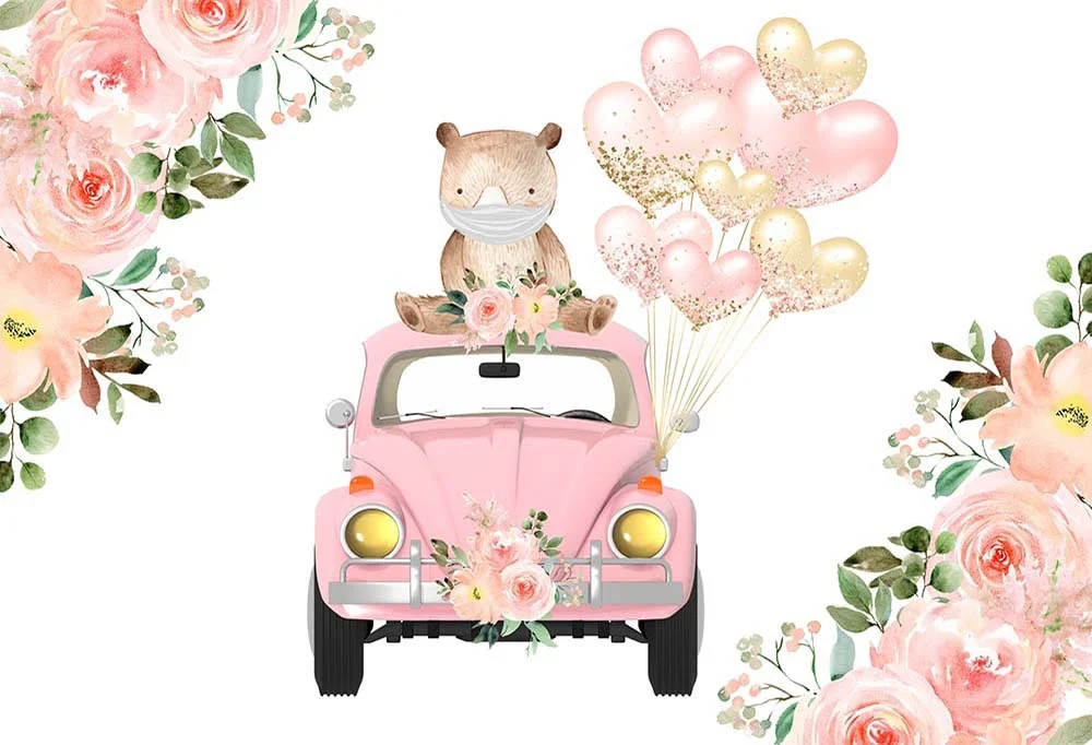Drive By Baby Shower Girl Bear Quarantine Social Distancing Car Pink Floral Photography Backdrop Party Background W-5860 
Drive By Baby Shower Girl Bear Quarantine Social Distancing Car Pink Floral Photography Backdrop Party Background W-5860