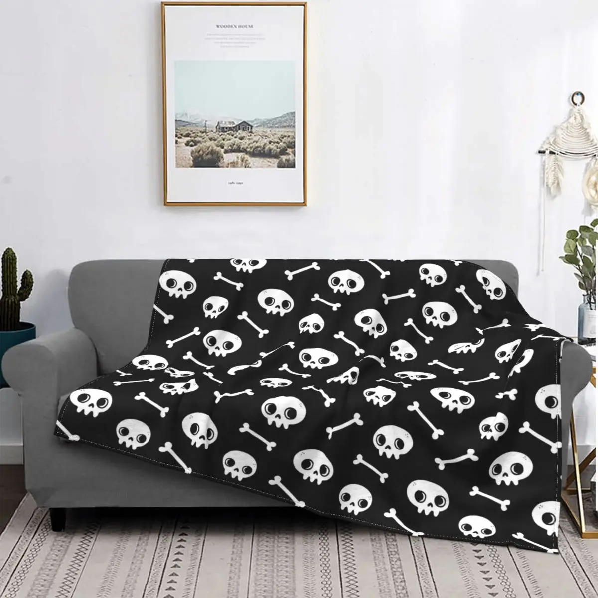 

Cute Skull Nikury Blankets Coral Fleece Halloween Plaid Goth Pumpkin Horror Scary Throw Blankets for Bed Travel Bedspread
