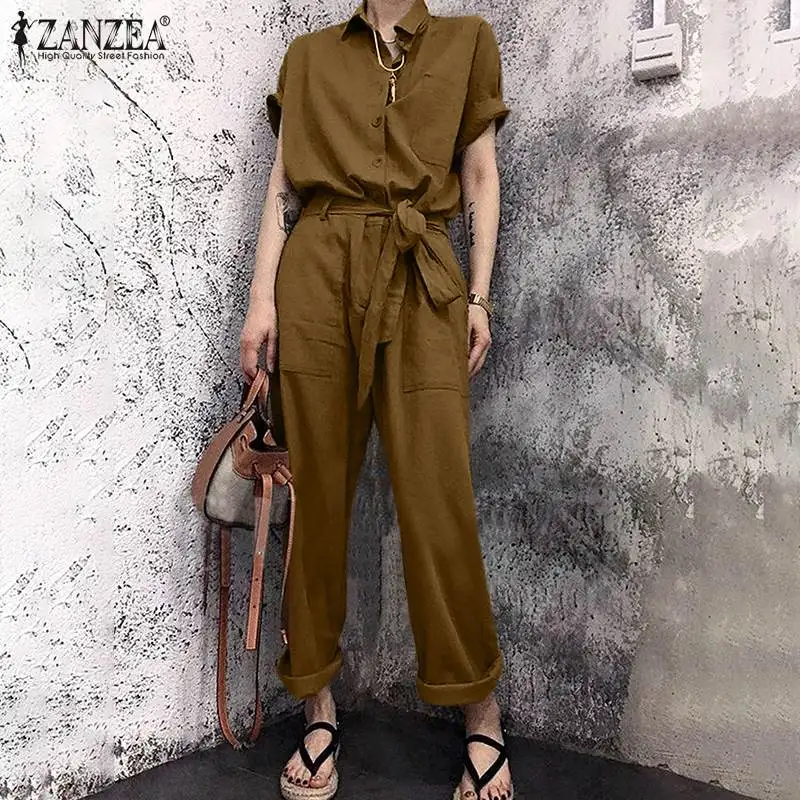 Stylish Casual Short Sleeve Rompers Oversized Vintage Solid Jumpsuits Women Summer Overalls ZANZEA Female Button Lapel Playsuits
Stylish Casual Short Sleeve Rompers Oversized Vintage Solid Jumpsuits Women Summer Overalls ZANZEA Female Button Lapel Playsuits