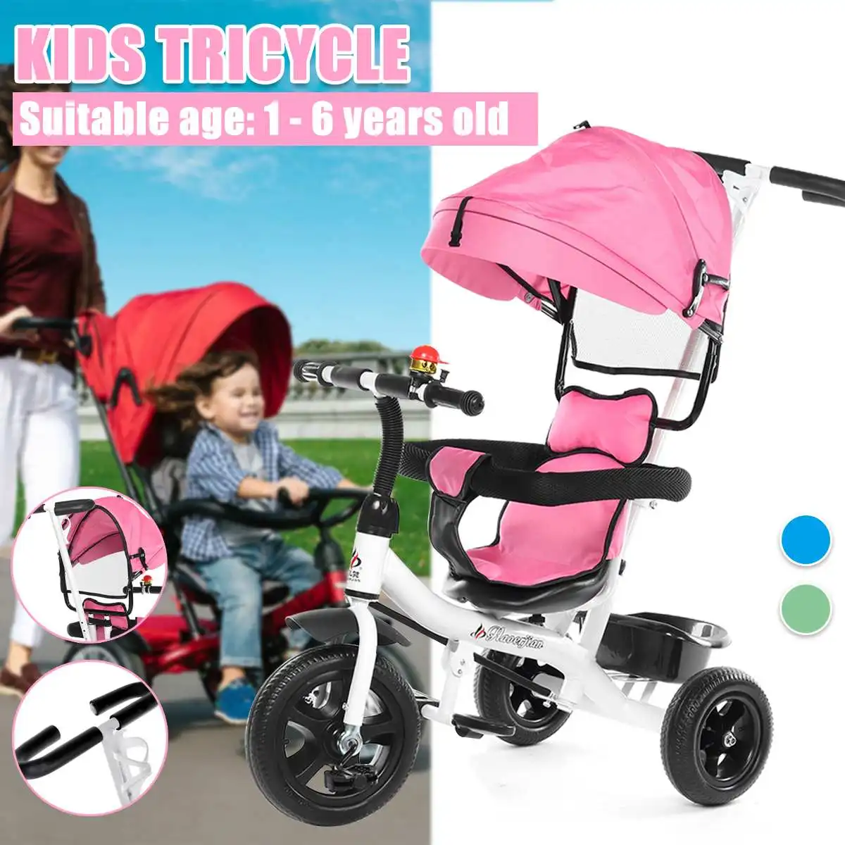 

4 в 1 детский трехколесный велосипед с козырьком от солнца, вращающееся сиденье, детская коляска, 3-колесный велосипед, детские велосипеды, тр...