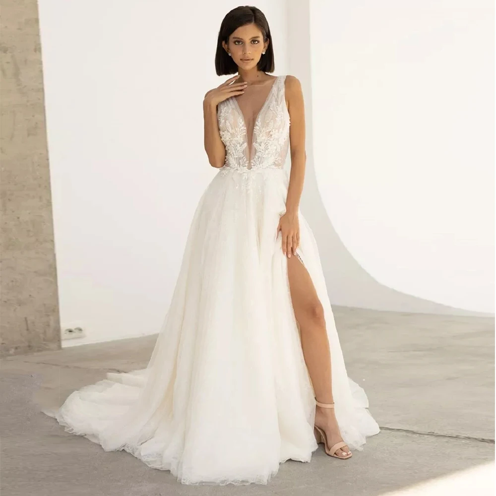 Retro Deep V-Neck Cap Sleeve Ladies of Wedding Dresses 2022 Side Slit Bridal Gowns Sleeveless with Puffy Tulle свадебное платье
Retro Deep V-Neck Cap Sleeve Ladies of Wedding Dresses 2022 Side Slit Bridal Gowns Sleeveless with Puffy Tulle свадебное платье