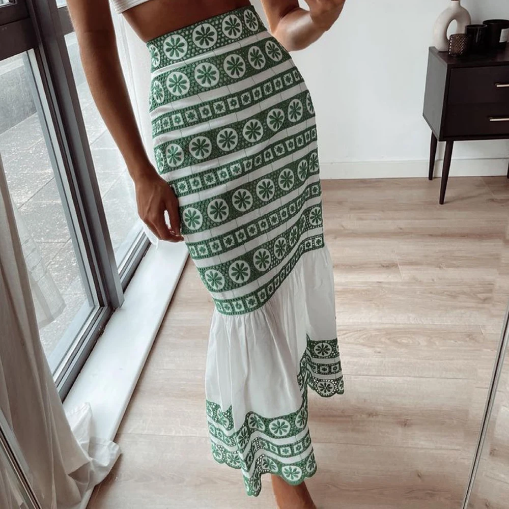 Embroidery Patchwork Hem Ruffle Skirt Faldas Mujer Female Side Zipper Casual Midi Skirt 2021 Women Vintage Green Floral
Embroidery Patchwork Hem Ruffle Skirt Faldas Mujer Female Side Zipper Casual Midi Skirt 2021 Women Vintage Green Floral
