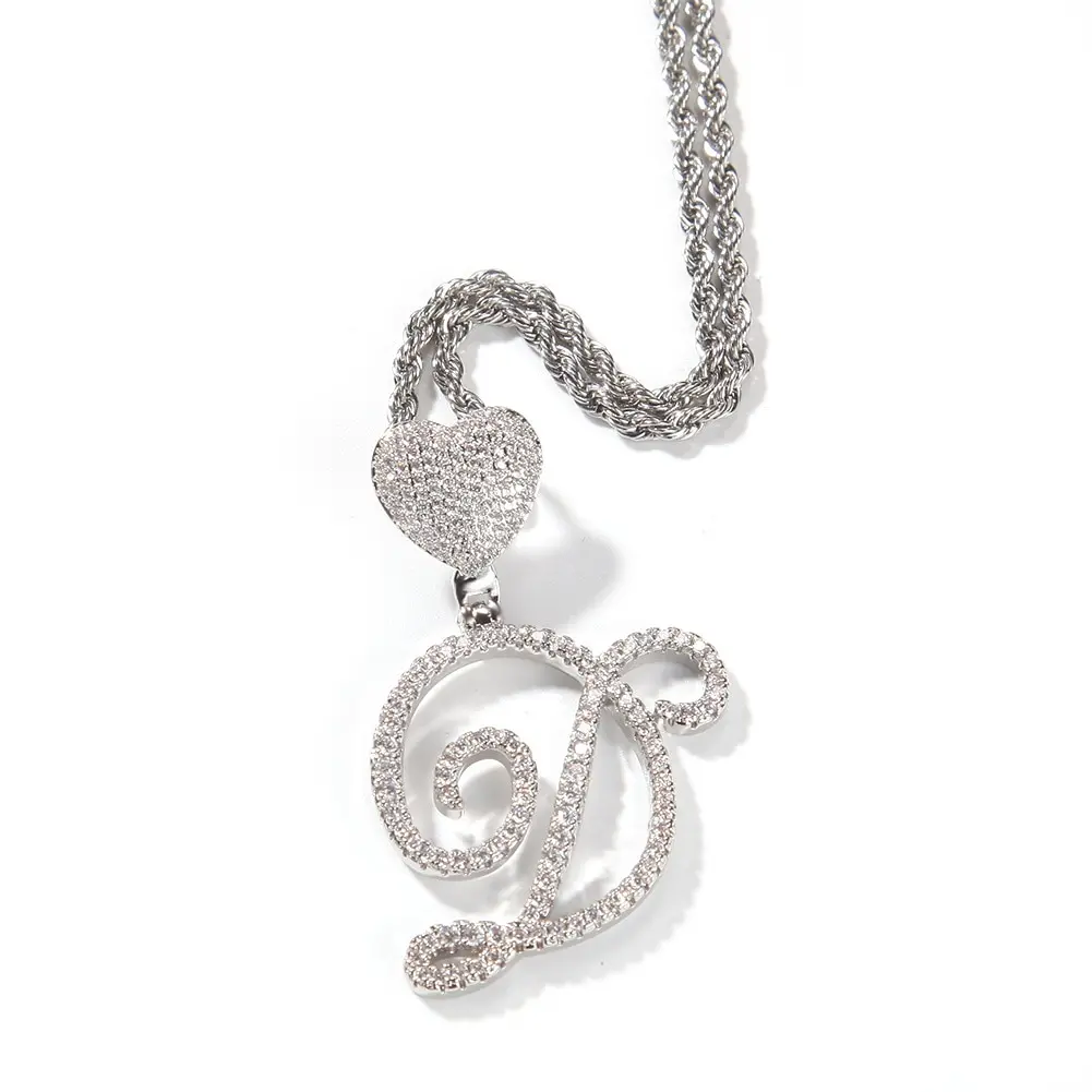 Hip Hop A-Z Cursive Letters CZ Custom Name Letters Necklaces & Pendant Bling Cubic Zirconia For Men Jewelry With Heart Clasp
Hip Hop A-Z Cursive Letters CZ Custom Name Letters Necklaces & Pendant Bling Cubic Zirconia For Men Jewelry With Heart Clasp