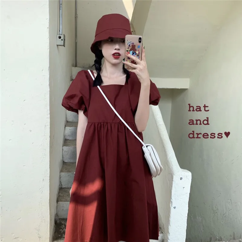 Houthion Women's Dress New Casual Fashion Loose Knee-length Empire Short Sleeve Square Collar Solid Color Dresses Summer
Houthion Women's Dress New Casual Fashion Loose Knee-length Empire Short Sleeve Square Collar Solid Color Dresses Summer