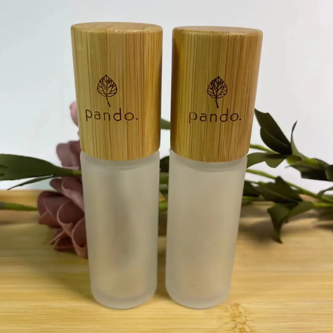 

150ml Frosted glass lotion bottles with bamboo pump lids cosmetic packaging container set glass pump bottle bamboo spray top 5oz