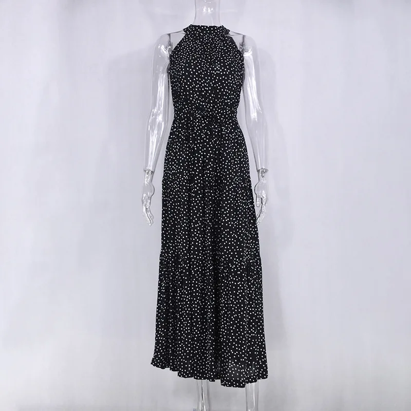 Fashion Sexy Halter Print Pleated Long Dress Women Polka-dot Strap O Neck Beach Maxi Boho Dresses Summer Sleeveless Party Dress
Fashion Sexy Halter Print Pleated Long Dress Women Polka-dot Strap O Neck Beach Maxi Boho Dresses Summer Sleeveless Party Dress