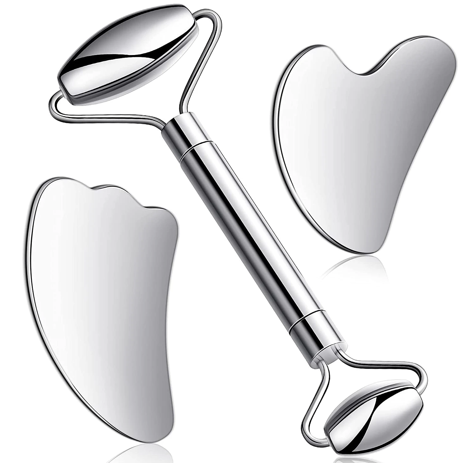 Stainless Steel Facial Roller & Gua Sha Tool Set Face Care Massage Neck Beauty Health Anti Wrinkle Cellulite Skin Detox Massager 
Stainless Steel Facial Roller & Gua Sha Tool Set Face Care Massage Neck Beauty Health Anti Wrinkle Cellulite Skin Detox Massager