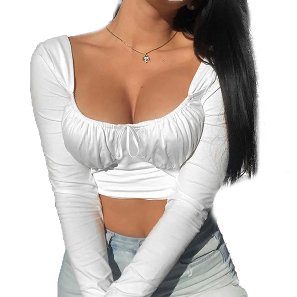 Womens Summer Long Sleeve Low Collar Blouse Top Fashion Female Solid Color Bow Bandage Crop Tops
Womens Summer Long Sleeve Low Collar Blouse Top Fashion Female Solid Color Bow Bandage Crop Tops