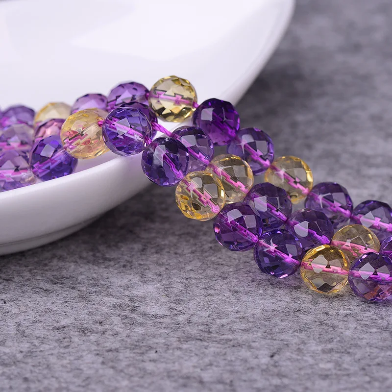 

MADALENA SARARA AAAAA 8mm/10mm/12mm Genuine Pure Crystal Natural Purple And Light Yellow Beads Strand 18" For DIY Jewelry Making