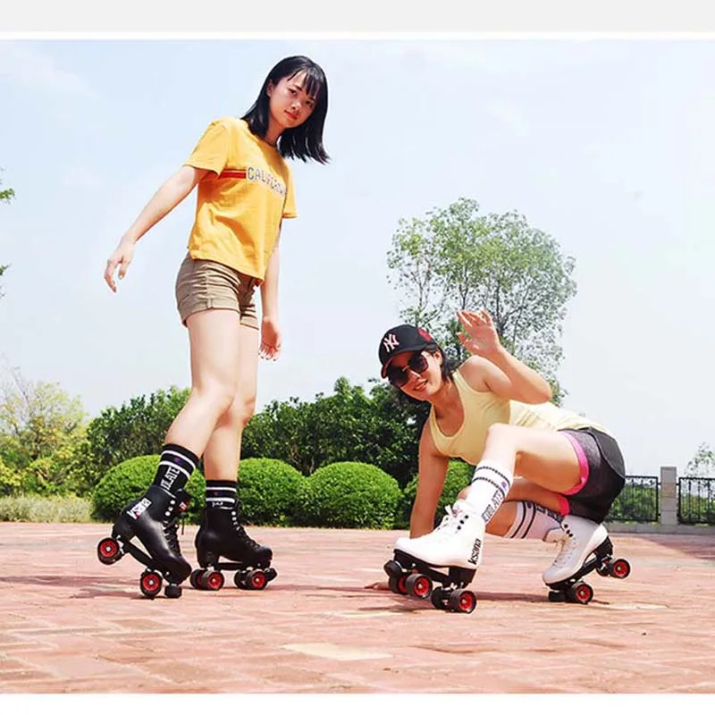 JK Quad Skates Double Row Roller Unisex PU Leather Shoes For Lovers Two Line 39*58mm Wheels Professional Patines | Спорт и