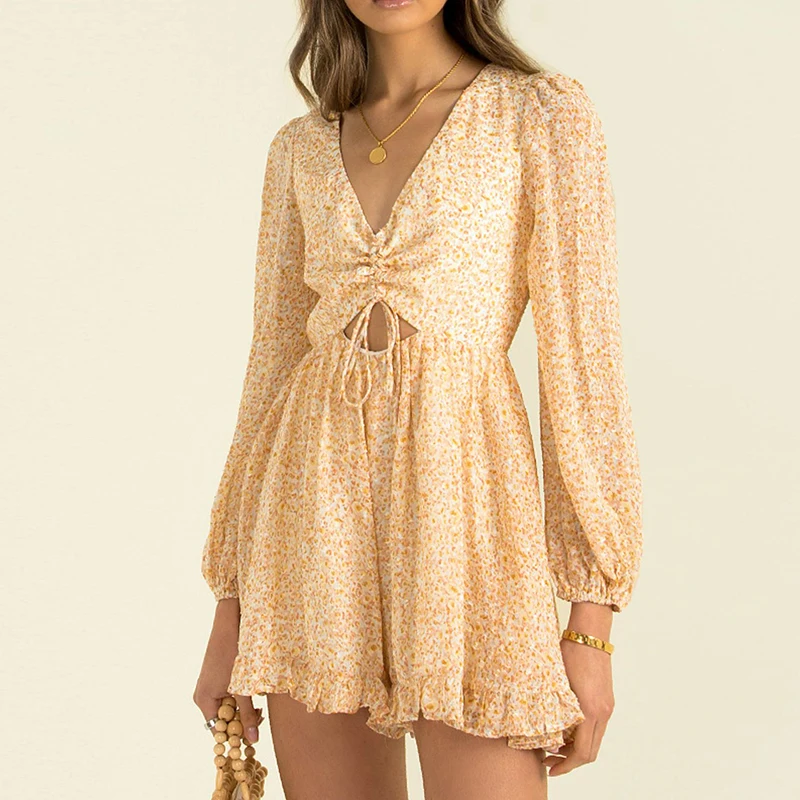 Autumn V Neck Floral Print Playsuit Women Summer Drawstring Chiffon Casual Ruffle Rompers 2021 Long Sleeve Playsuit Overalls
Autumn V Neck Floral Print Playsuit Women Summer Drawstring Chiffon Casual Ruffle Rompers 2021 Long Sleeve Playsuit Overalls