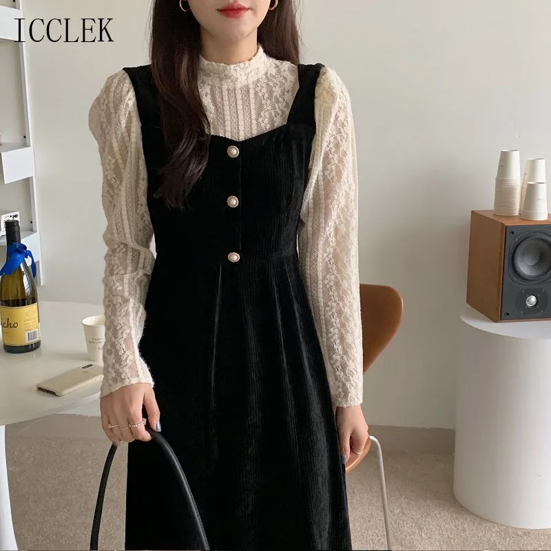 Stand Collar Lace Stitching Vest Dress Suitable For Office Ladies 2021 Spring Autumn New French Puff Sleeves Fake Two Dresses
Stand Collar Lace Stitching Vest Dress Suitable For Office Ladies 2021 Spring Autumn New French Puff Sleeves Fake Two Dresses