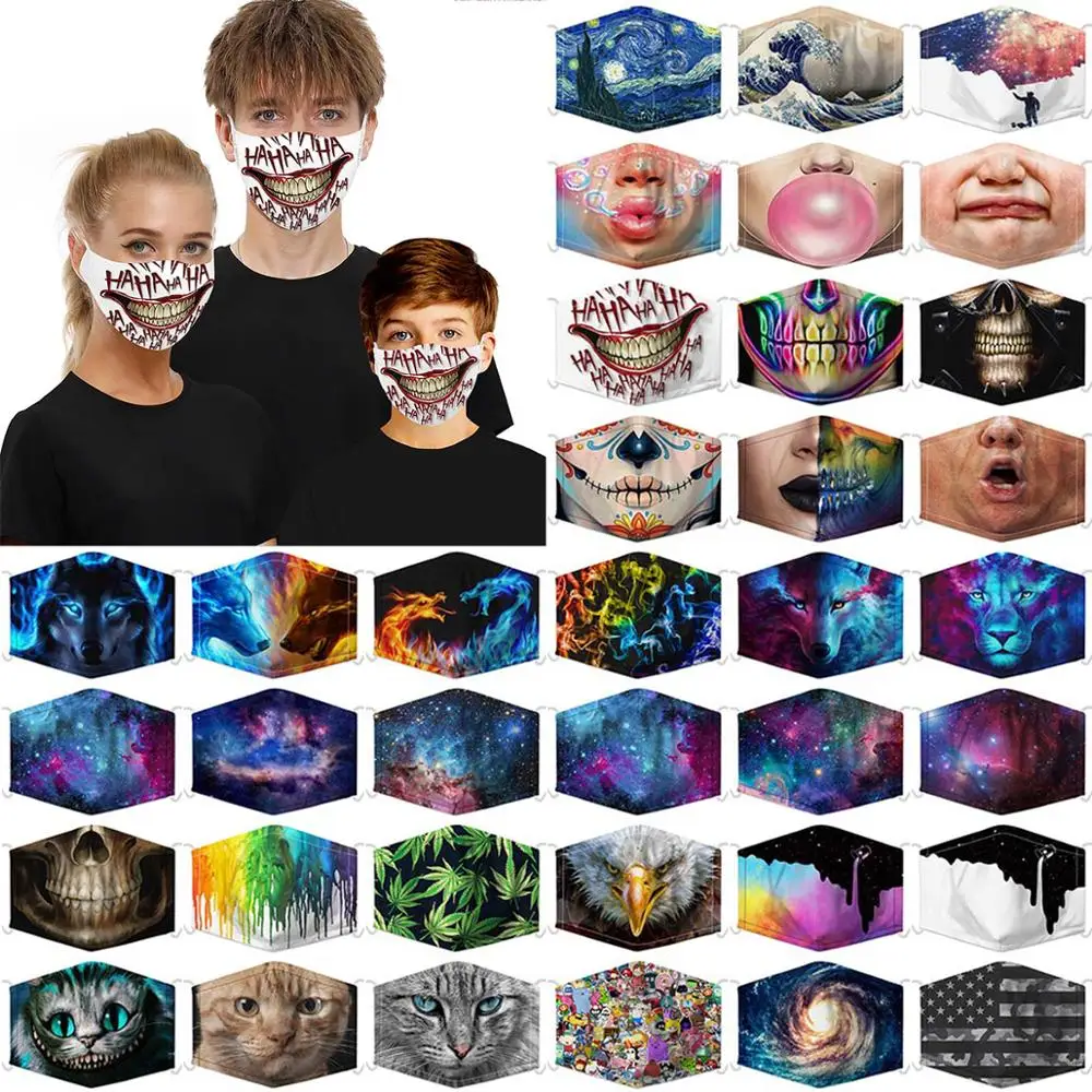 3D Printed 5 layers filter Protective Mask for adult children Dustproof masque Animal Starry sky printed Filter mascarillas | Аксессуары