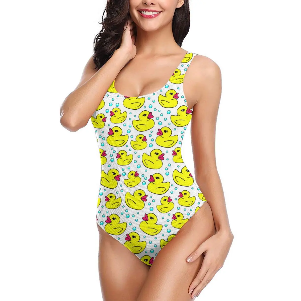 

Женский слитный купальник с чашками пуш-ап, пикантный купальник с желтой уткой, Закрытое Тело, купальный костюм для бассейна, пляжная одежда