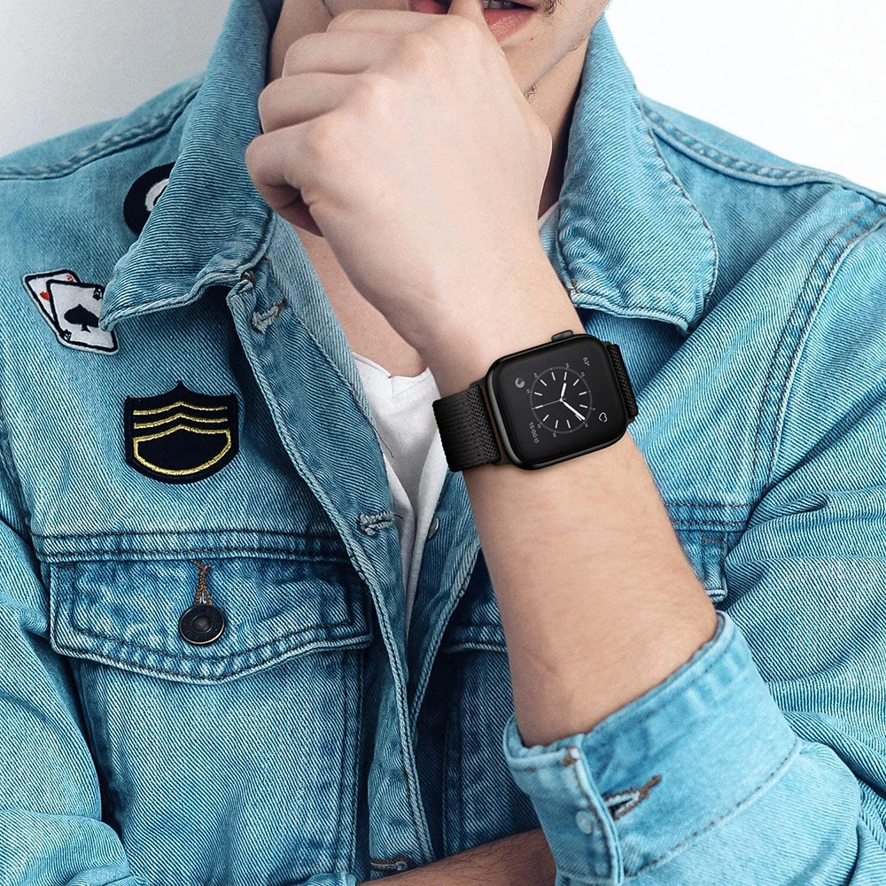 Ремешок нейлоновый для Apple Watch Band 44 мм 40 45 41 42 38 регулируемый Воздухопроницаемый